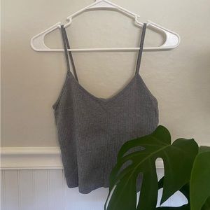 Ribbed Vneck Grey Crop Top